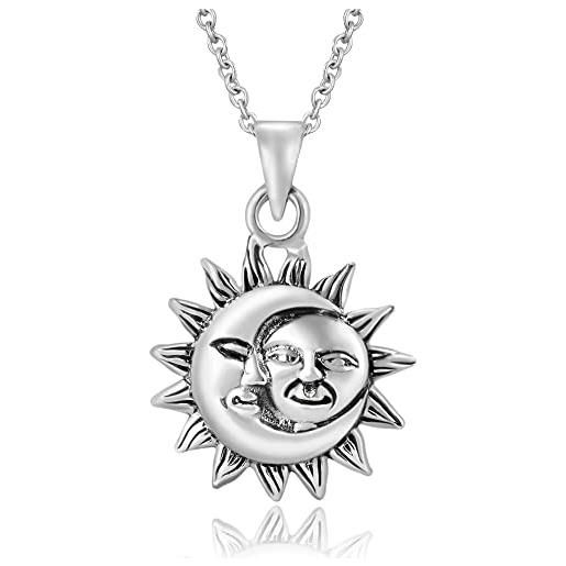 AeraVida collana con ciondolo a forma di sole e luna celeste in argento sterling 925, metallo