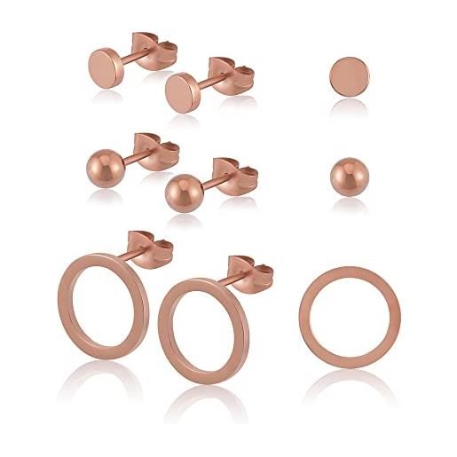 GD GOOD.designs EST. 2015 set di orecchini da donna - tre orecchini a perno per la pelle in argento, oro o oro rosa i gioielli per orecchie con placcatura in oro 18 carati (oro rosa)