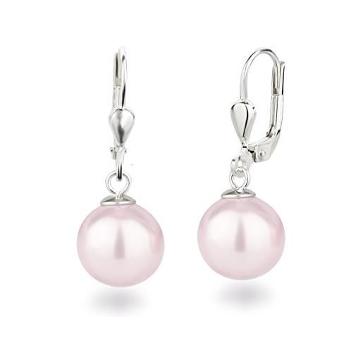 Schöner Schmuck-Design sd, bellissimi orecchini pendenti con perle, in argento 925, con perle rotonde dalla dimensione di 10 mm e argento, colore: rosa brillante, cod. Oh-ku10-r