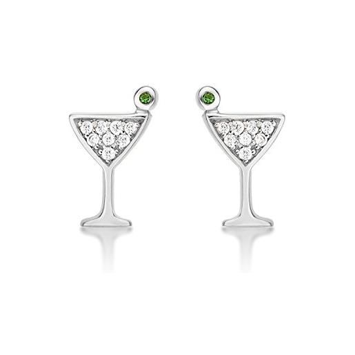 Diamond Treats piccoli orecchini argento 925 in vetro da cocktail, orecchini bicchiere da martini per donna e ragazza, orecchini donna argento 925 con pietre zirconi