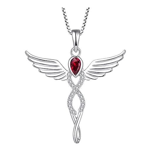 FJ collana croce ala d'angelo argento 925 collana con ciondolo angelo custode collana infinito rubino luglio pietra portafortuna gioielli regalo per donna