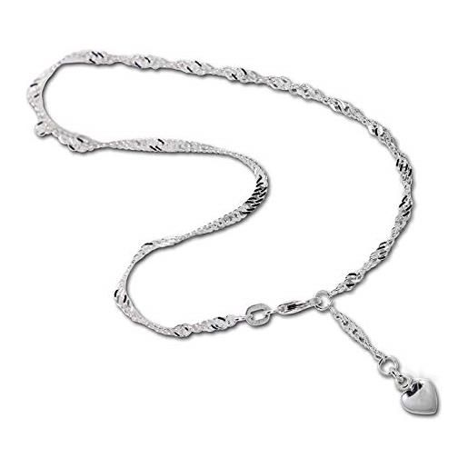 SilberDream catena in argento sterling 925 a forma di cuore con base 25 cm cavigliera sdf020i