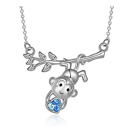YAFEINI scimmia collana per le donne con cristallo blu 925 argento sterling ornamentale dolce animale charm pendant collana gioielli per lei