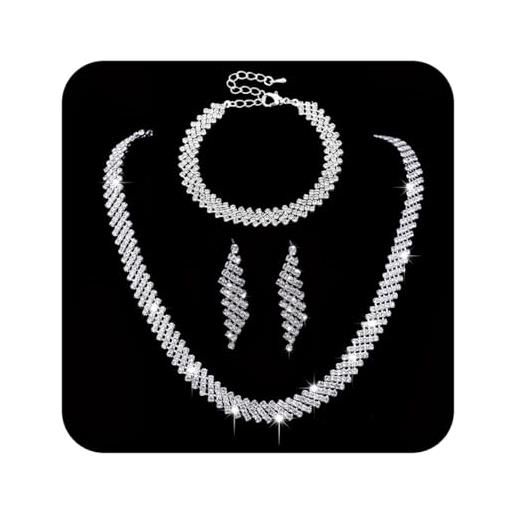 Ushiny set di gioielli da sposa in argento con strass, collana, bracciale, orecchini con cristalli scintillanti, adatti per l'anniversario di matrimonio per donne e ragazze