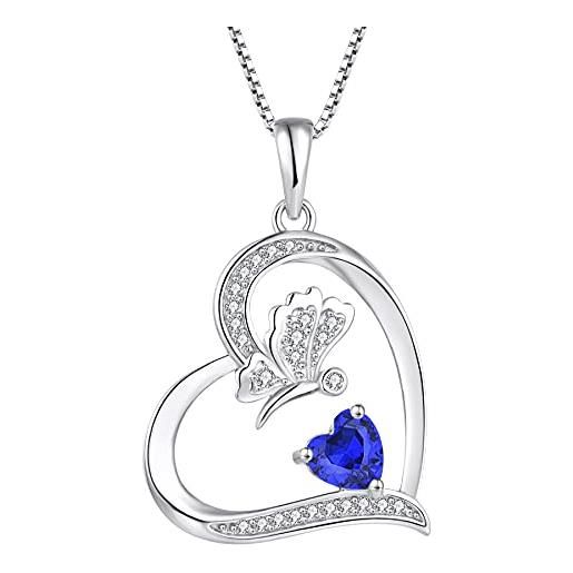 FJ collana farfalla argento 925 donna collana con ciondolo settembre pietra portafortuna spinello blu gioielli regalo per donna