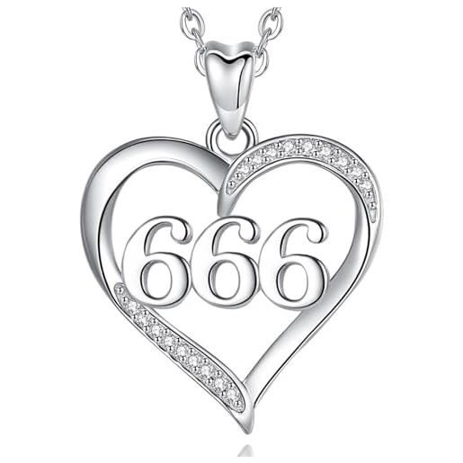 INFUSEU collana con numeri d'angelo, collana d'argento 925 con charm numero 666 ciondolo portafortuna per donne