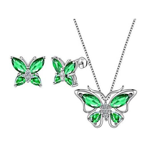 Aurora Tears collana e orecchini in argento sterling 925, con ciondolo a forma di farfalla, ideale come regalo per donne e ragazze e set con collana