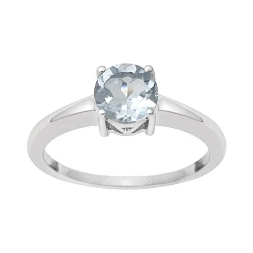 MOONEYE anello solitario da donna in argento sterling 925 con topazio blu rotondo da 6 mm, pietra preziosa, topazio blu