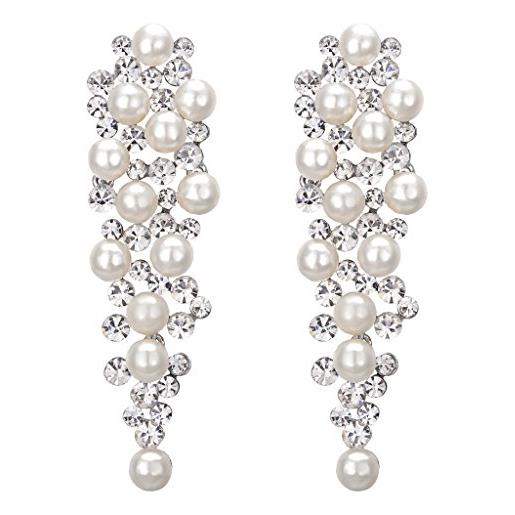 Clearine orecchini donna matrimonio nuziale cristallo avorio colore perla simulata multi perline grappolo lampadario ciondolano orecchini trasparente argento-fondo