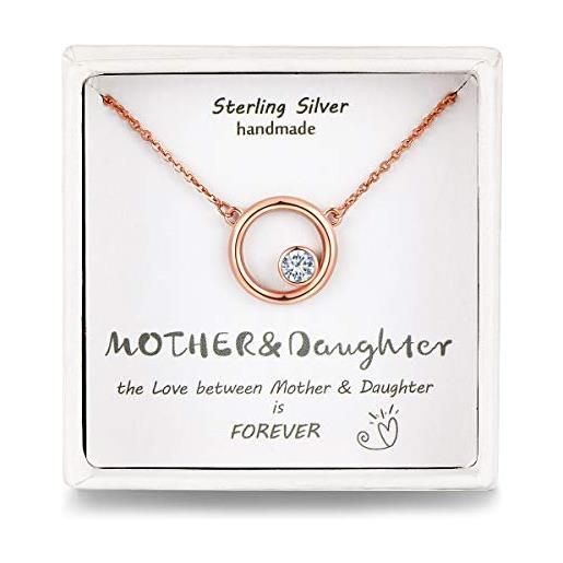 Qings madre e figlia oro rosa collana" tu sei il mio mondo", argento 925 con pendente a cuore zircone cubico, regali per la festa della mamma, regalo di compleanno