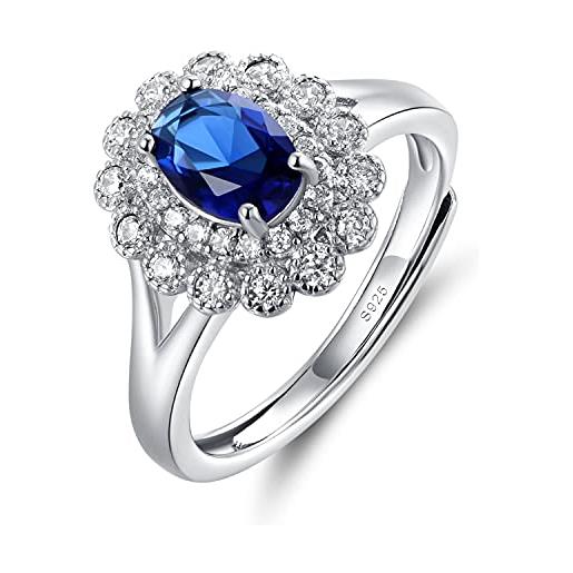 JIANGXIN principessa diana william kate middleton ring zaffiro anello argento 925 donna regolabile design ottimo lusso lucido anniversario di matrimonio regalo perfetto, con confezione regalo