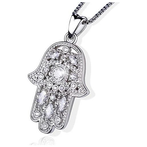 Friggem collana a mano hamsa, gioielli con ciondolo in argento sterling 925 per donna uomo, regalo di gioielli con ciondolo collane a mano diabolica vintage di fatima, fascino sacro del loto percorso di simbo