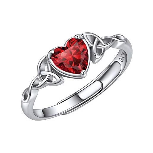 ChicSilver anelli donna argento 925 regolabili con pietra granato portafortuna gennaio anelli argento 925 regolabili con pietra cuore anelli donna rosso con confezione regalo
