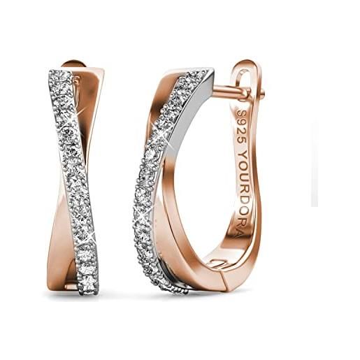 YOURDORA donna orecchini a cerchio originali in argento 925 zirconi anello contorto idea regalo gioielli (colore misto - oro rosa)