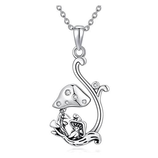 enjoylifecreative collana a forma di fungo per donne e ragazze, in argento sterling, con ciondolo a forma di rana, argento sterling, non noto