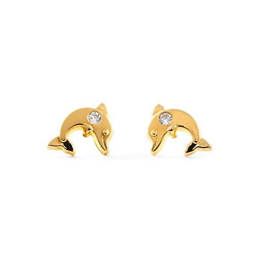 Monde Petit orecchini per bambini delfino - oro giallo 9k (375) - scatola regalo - certificato di garanzia