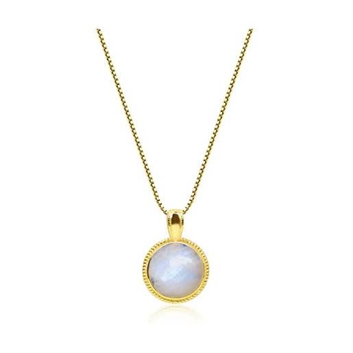 COAI collana da donna in argento placcato oro con ciondolo circolare in pietra di luna