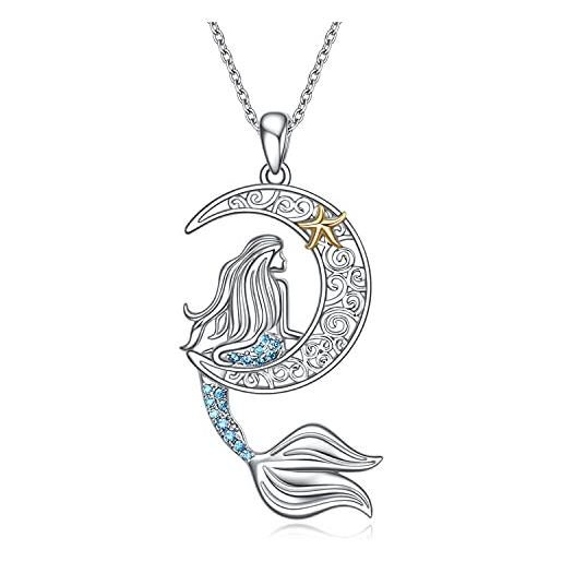 Gioielli Sirena Per Donna – Set Collana E Anello Regolabile Con Ciondolo Cristallo Blu