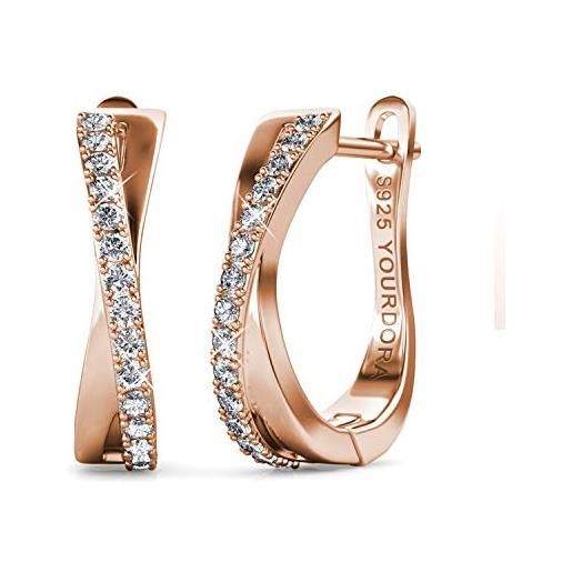 YOURDORA donna orecchini a cerchio originali in argento 925 zirconi anello contorto idea regalo gioielli (oro rosa)