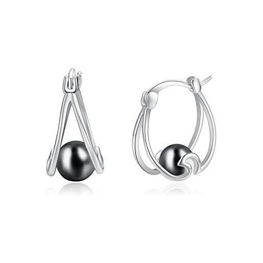 YAFEINI orecchini di perle orecchini a cerchio piccoli in argento sterling orecchini a onde oceaniche per regali da donna (nero)