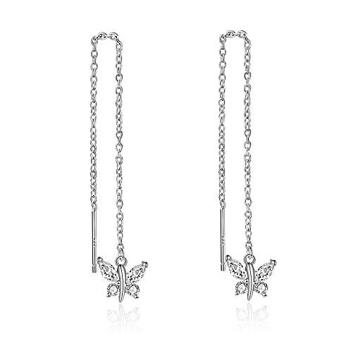 YAFEINI orecchini pendenti a forma di farfalla orecchini pendenti in argento sterling 925 con cristalli bianchi orecchini a filo lungo orecchini gioielli per donne e ragazze