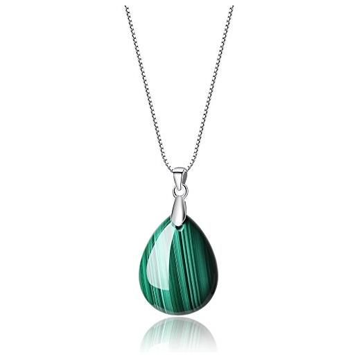 COAI collana da donna in argento sterling 925 con ciondolo goccia in malachite