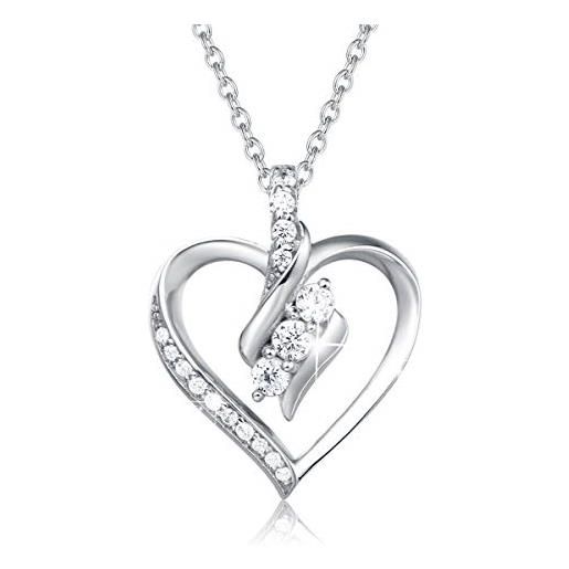 AGVANA collana a cuore ciondolo cuore in argento 925 con zirconi scintillanti gioielli in argento i migliori regali per le donne mamma amica, lunghezza catena 40 + 5 cm