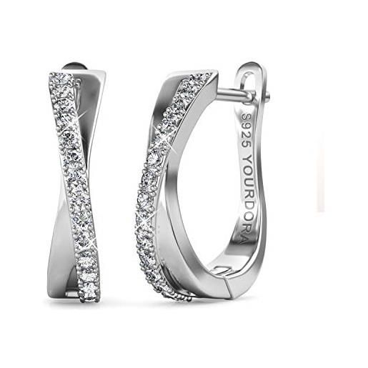 YOURDORA donna orecchini a cerchio originali in argento 925 zirconi anello contorto idea regalo gioielli (oro bianco)