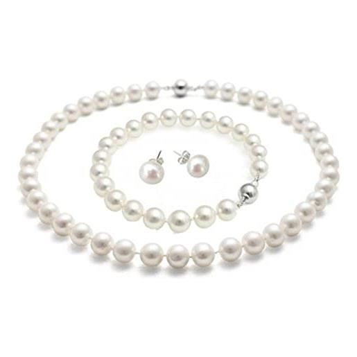 TreasureBay set bracciale e orecchini a forma di patata per donna, collana di perle d'acqua dolce bianche, 8-9 mm, (bianco)