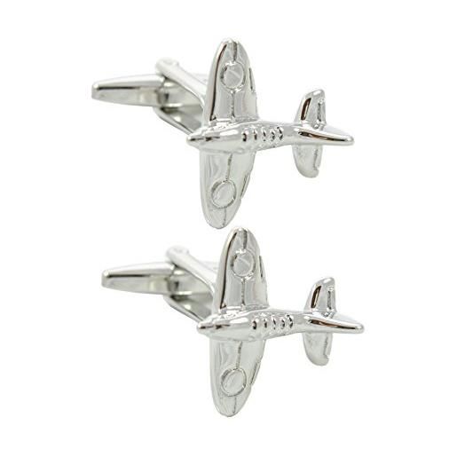 COLLAR AND CUFFS LONDON - gemelli di alta qualità e scatola regalo - aeromobili - spitfire iconico - ottone - argento colorato - aereo