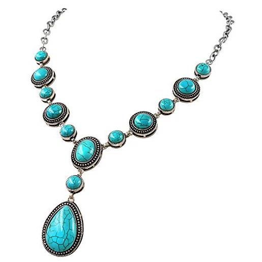 Suyi collana lunga turchese con ciondolo da donna gioielli della collana di perline fatti a mano della boemia a forma di goccia turquoise1