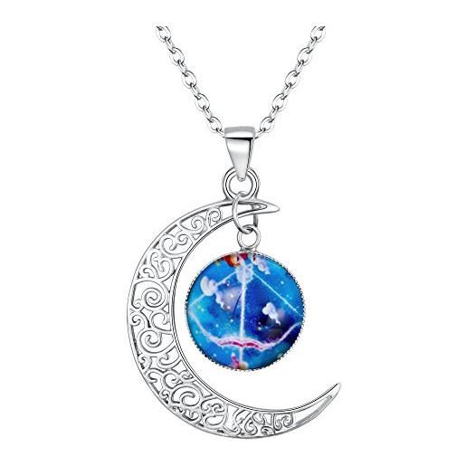 Clearine collana argento 925 oroscopo zodiaco 12 costellazione astrologia galassia & mezzaluna luna perle di vetro pendente collana sagittario