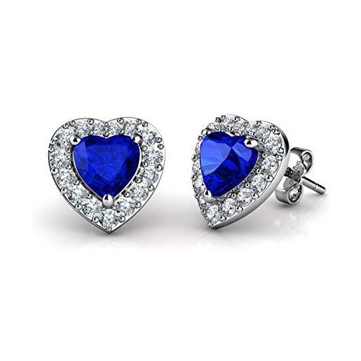 DEPHINI - orecchini a perno da donna, in argento sterling 925, con cuore blu, zirconia cubica, placcatura in rodio, idea regalo per donne