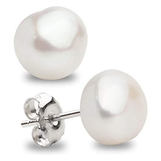 Secret & You - orecchini a bottone con perle coltivate d'acqua dolce perla coltivata - forma barocca - argento sterling 925, disponibile in 5 dimensioni da 9-10 mm a 13-14 mm