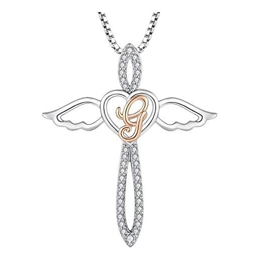 FJ collana lettera g argento 925 donna collana con ciondolo angelo custode collana iniziale alfabeto con zirconia cubica gioielli regalo per donna