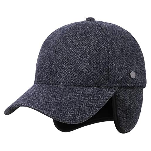 LIERYS cappellino con paraorecchie jerome uomo - berretto baseball cap chiuso dietro, visiera, fodera, fascia in pelle autunno/inverno - l (58-59 cm) nero-blu