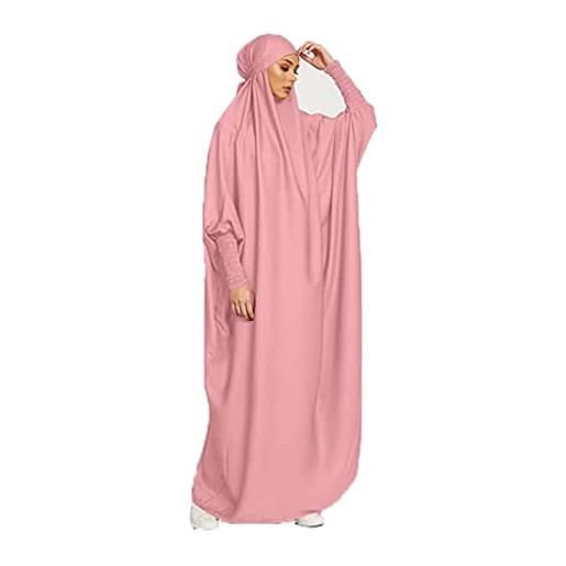 Ravent abito da donna musulmano di un pezzo abito da preghiera per le donne abaya abito islamico medio oriente dubai turchia maxi abaya caftano con hijab abito a lunghezza intera, rosa, taglia unica