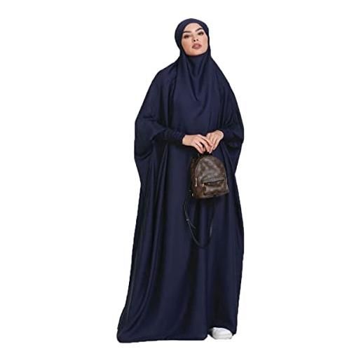 Ravent abito da donna musulmano monopezzo abito da preghiera da donna abaya abito islamico medio oriente dubai turchia maxi abaya caftano con abito hijab a lunghezza intera, dunkelblau, einheitsgröße