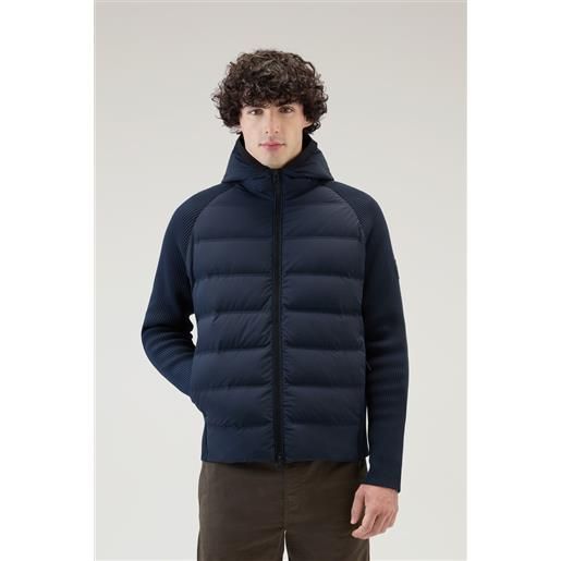 Woolrich uomo giacca bering ibrida in nylon elasticizzato con cappuccio blu taglia 3xl