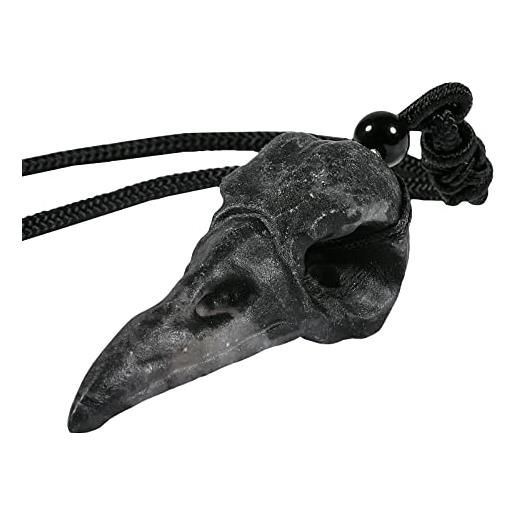 Nupuyai ciondolo a forma di teschio di corvo intagliato, in cristallo, con teschio di corvo, con corda di nylon regolabile, per uomo e donna, 10.6x1.7x0.7, nylon ossidiana pietra di agata nylon