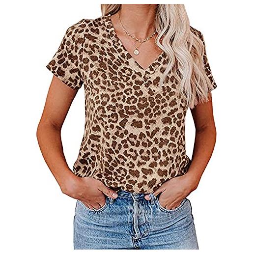 WHZXYDN t-shirt a maniche corte con scollo a v con stampa leopardata stampata casual da donna estiva