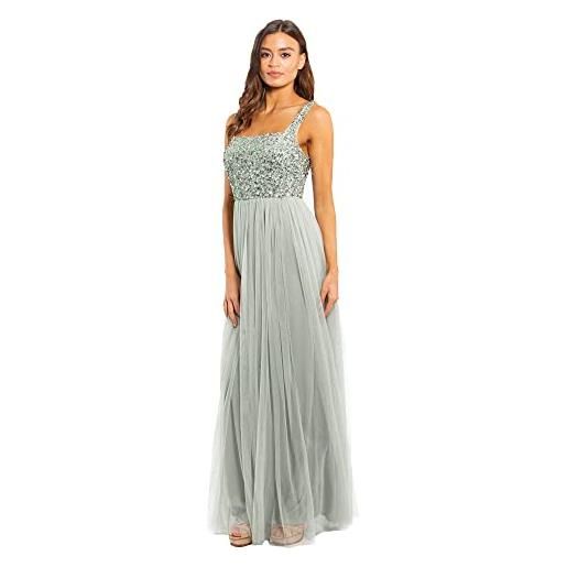 Maya Deluxe maxi abito da donna con spalline larghe senza maniche e scollo quadrato impreziosito per matrimoni e balli vestito per damigella d'onore, marina militare, 48