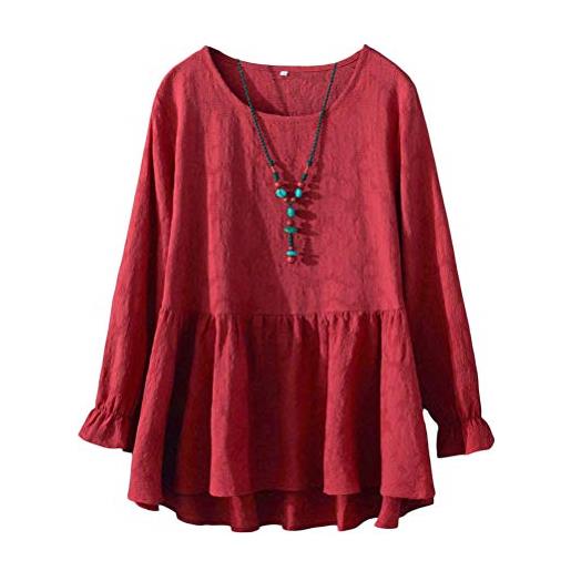 FTCayanz donna camicetta maniche lunghe casual sciolto abiti top tunica vino rosso m