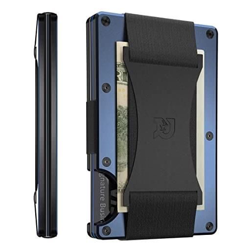 The Ridge minimalist slim wallet for men - porta carte di credito tasca frontale con blocco rfid - portafogli da uomo piccolo in metallo alluminio con cinturino per contanti (blu)