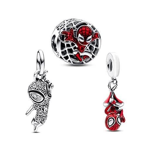 Doyafer spider charms s925 charm perline d'argento per braccialetto collana cartoon man dangle (confezione da 3)