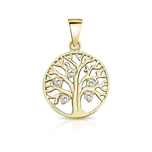 DTPsilver® ciondolo celtico in argento 925 placcato in oro giallo - ciondolo albero della vita con zirconia cubica