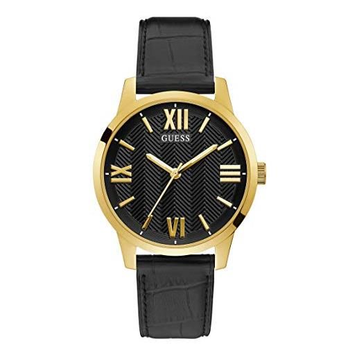 GUESS men's stainless steel quartz watch with leather strap, black, 20 (model: gw0250g2)