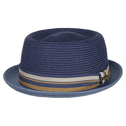 Stetson cappello di paglia licano toyo pork pie donna/uomo - cappelli da spiaggia sole con fodera, nastro in grosgrain primavera/estate - xl (60-61 cm) blu