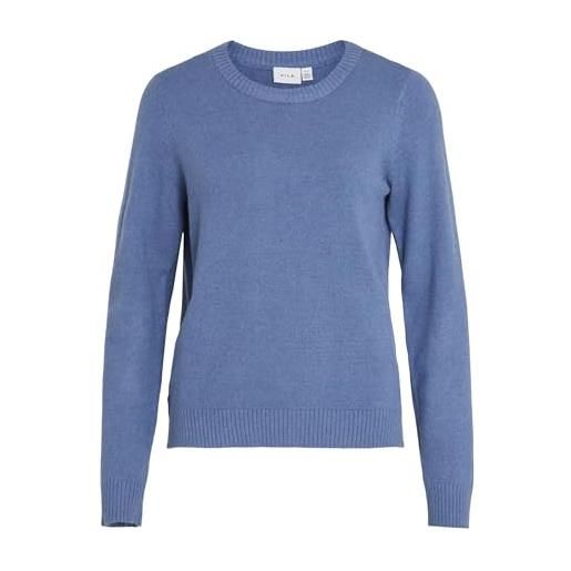 Vila viril o-neck l/s knit top-noos maglione lavorato a maglia, blu coroneto. Dettagli: mélange scuro, xxl donna