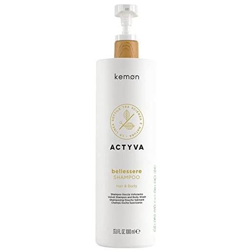 Kemon - actyva bellessere shampoo, doccia per corpo e capelli con azione vellutante con oli di argan e lino - 1000 ml